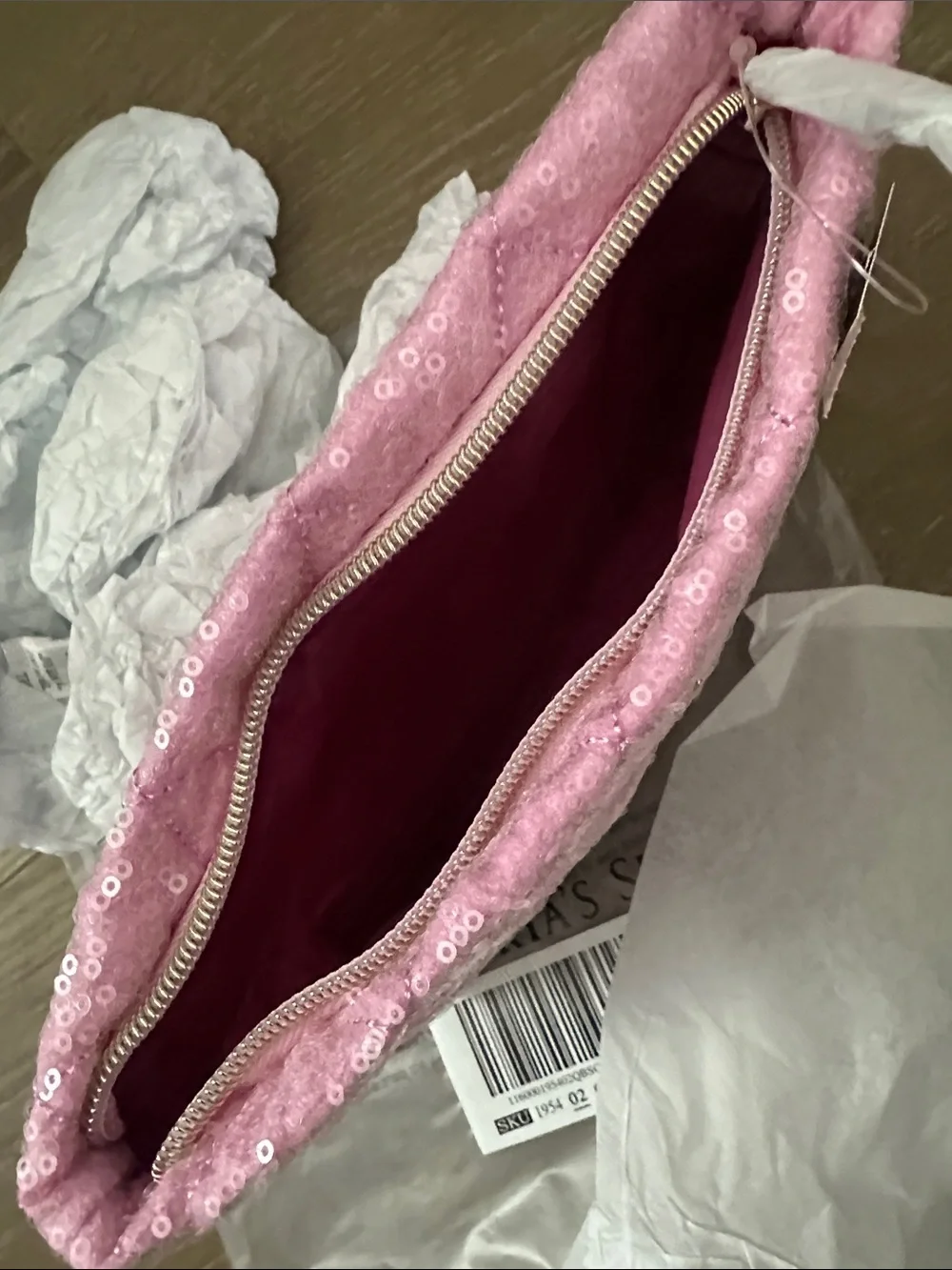 NWT Victoria's Secret Pink Sequin Quilted Cosmetic Pouch